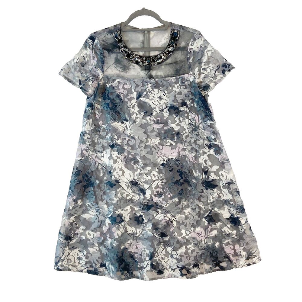 Badgley Mischka Dress Women's Size 6 Shift Beaded Neckline Short Sleeve - Picture 1 of 9